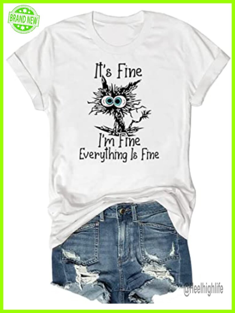 Women's Cat Graphic Tee I'm Fine Everything is Fine Short Sleeve Top